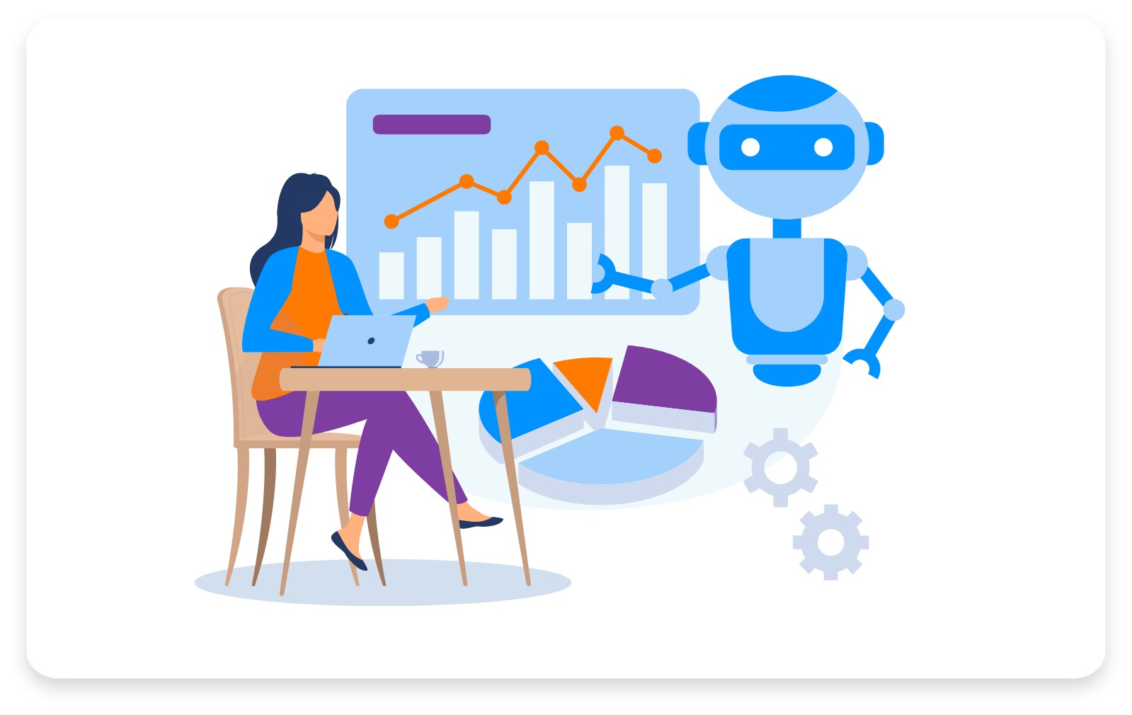 Vector image of a manager monitoring the activities in the Artificial Intelligence & Tech industry.