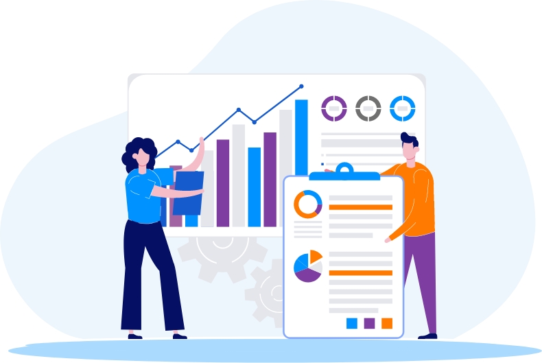 Vector image of a manager analysing the asset usage data.