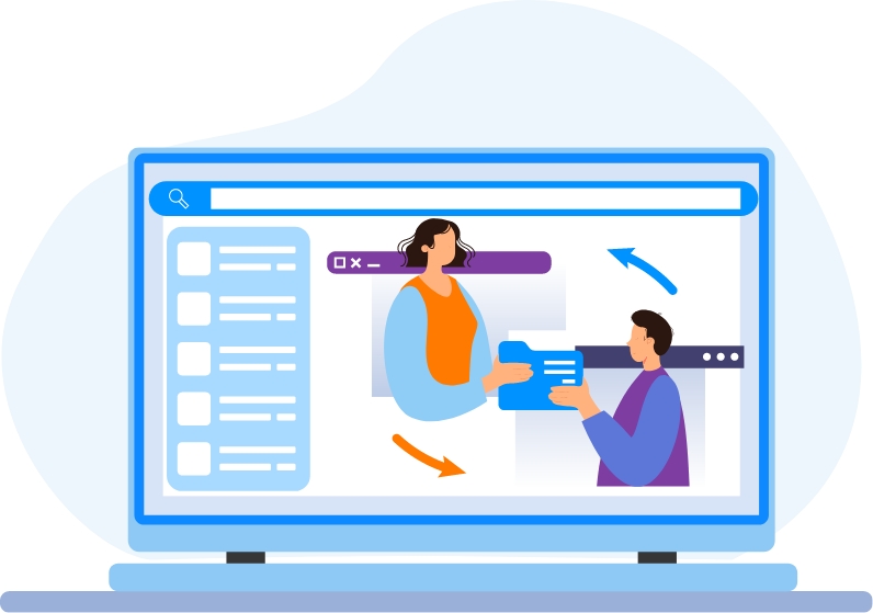 Vector image of an employee distributing a task to an employee.