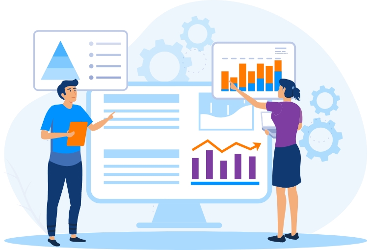 Vector image of a manager analysing the asset usage.