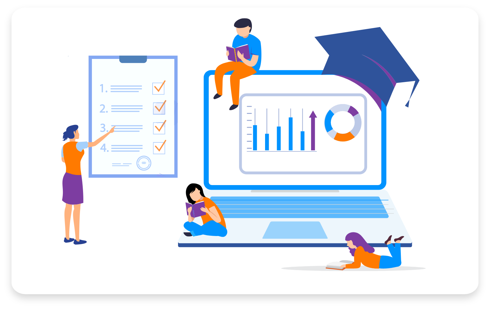 Vector image illustrating activity monitoring in the education industry.