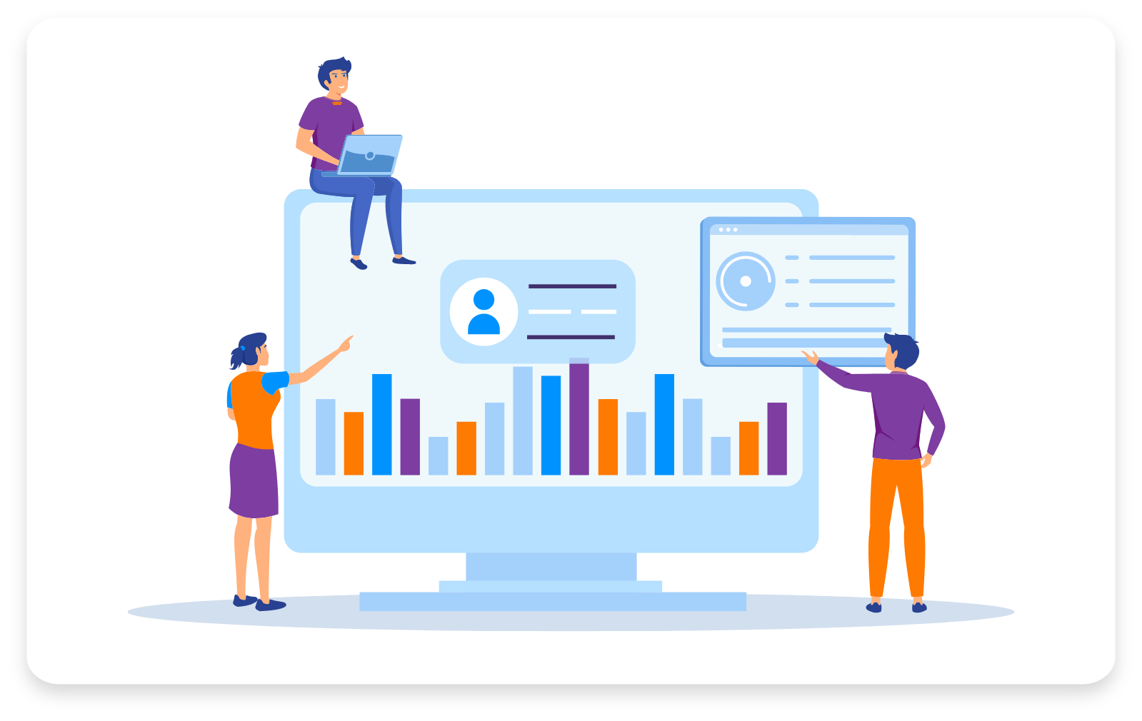 The vector image illustrates the activity monitoring of employees in government agencies.