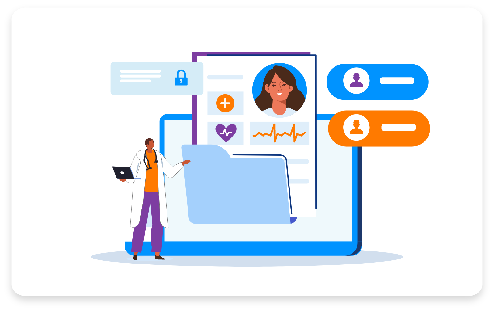 Vector image illustrating monitoring of healthcare employee data.