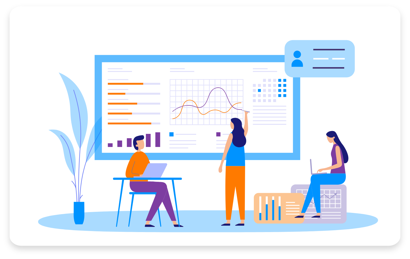 Vector image illustrating in-house workforce monitoring.
