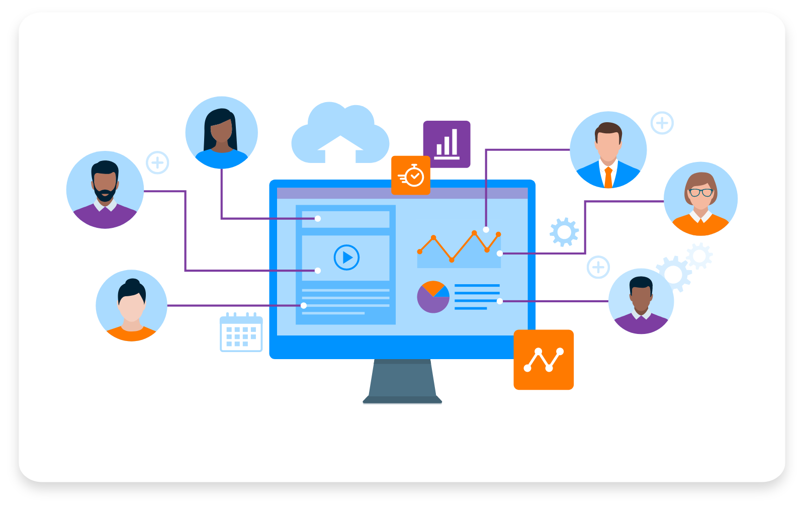Vector image of a remote time tracking and employee monitoring software using the cloud.