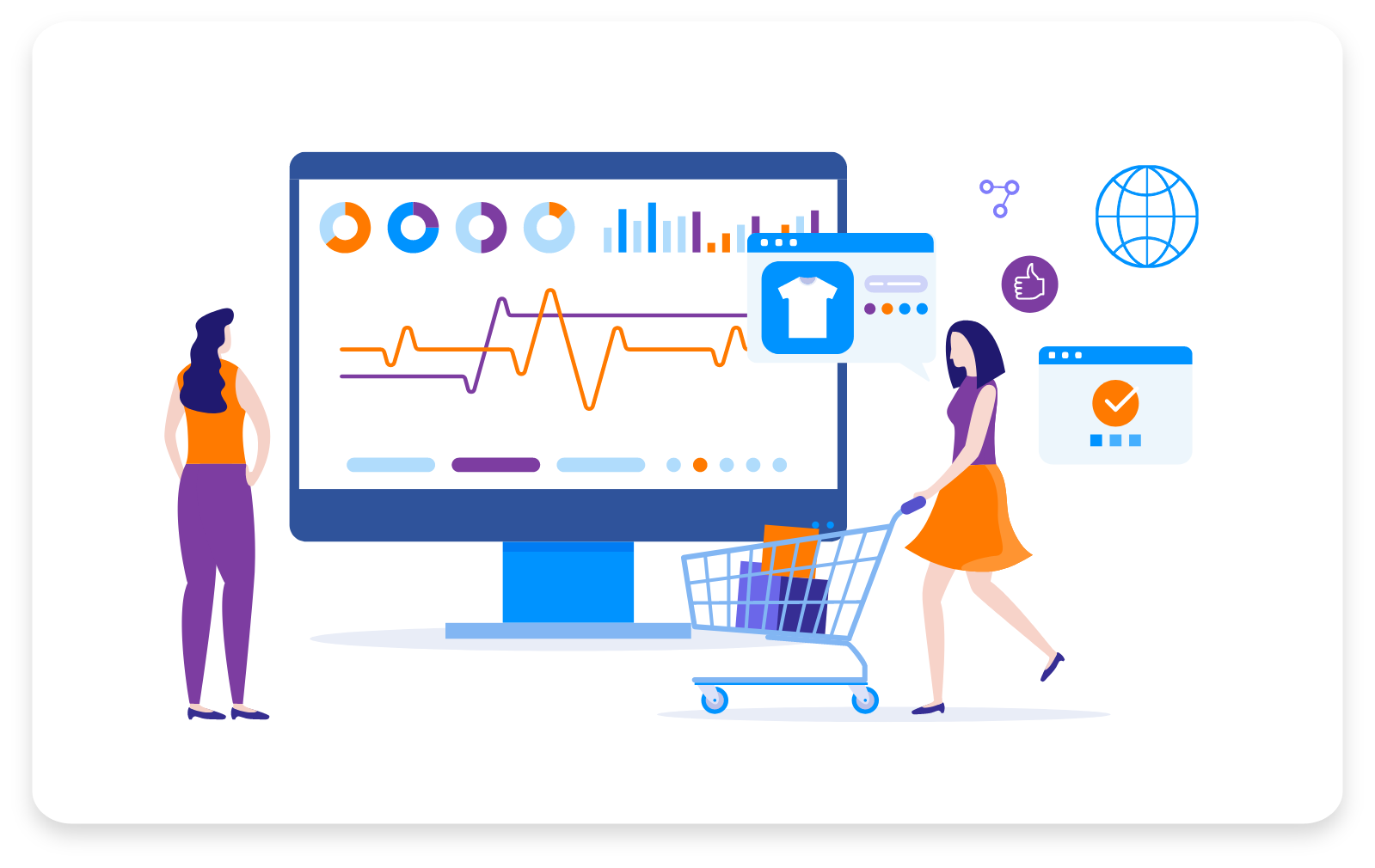 Vector image illustrating user activity monitoring of the retail industry.