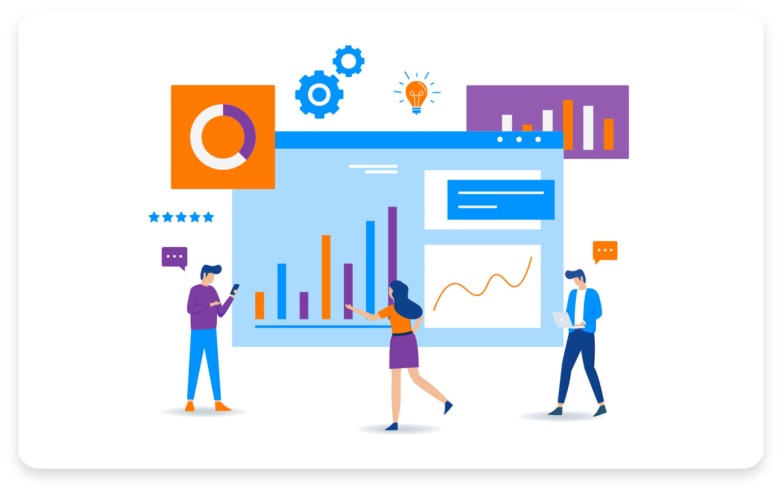 Vector illustration describing the features of an employee performance monitoring system.