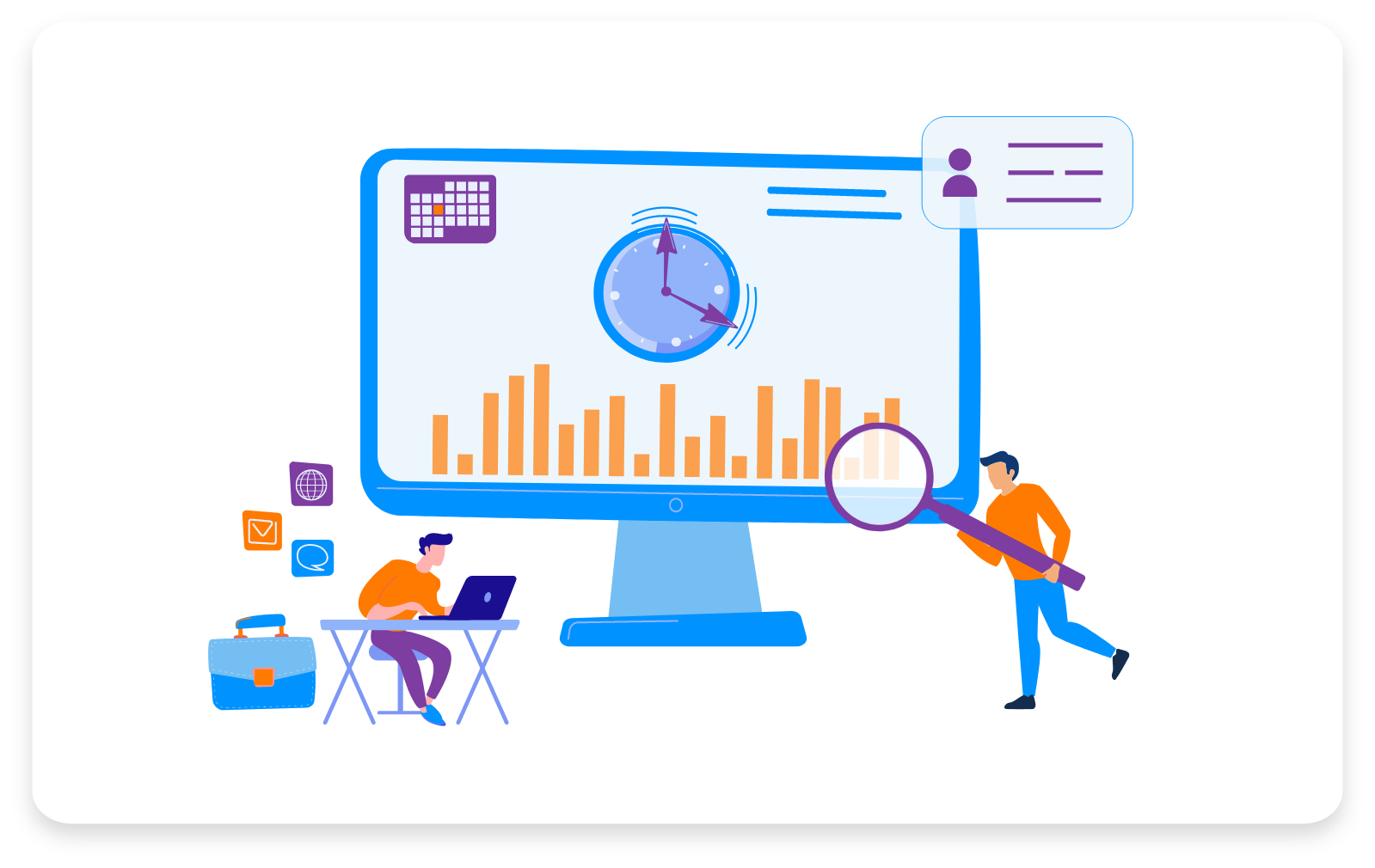 Vector image illustrating time tracking and monitoring employee's activity.