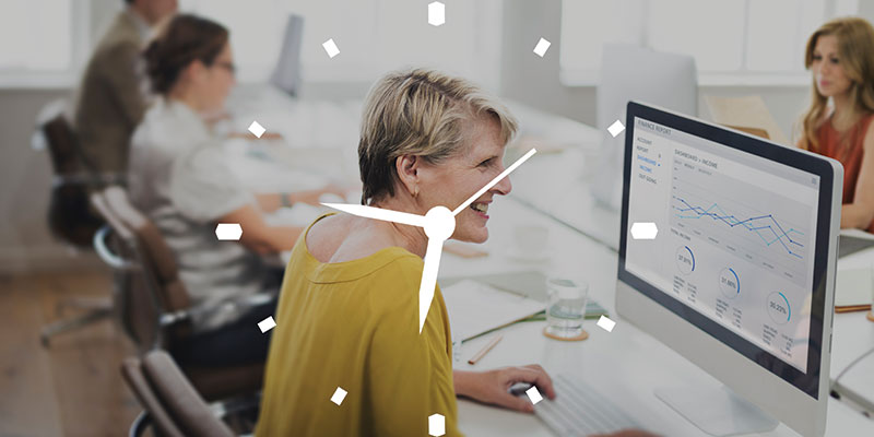 The image shows an employee tracking attendance and time on a time tracking system used by companies to validate productivity and performance.